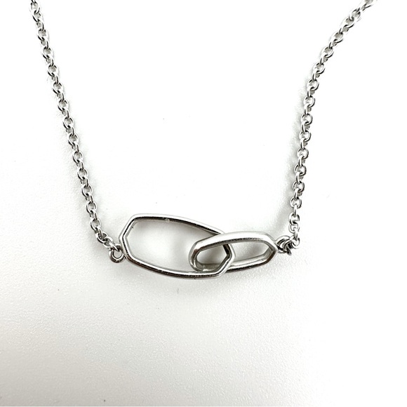 Kendra Scott Sawyer Short Pendant Rhodium Signed Double Link Chain Necklace - Picture 1 of 10